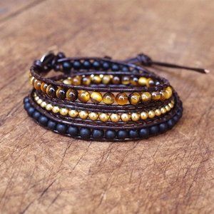 Natural Tiger's Eye Onyx Hand Woven Healing Protection Men Women Bracelet Gifts